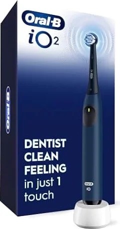 Oral-B Rechargeable Electric Toothbrush, iO2, 3 Cleaning Modes, Automatic Pressure Sensor to Protect Gums, Dark Blue