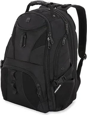 SwissGear 1900 ScanSmart Laptop Backpack, Fits Most 17-Inch Laptops, TSA-Friendly Lay-Flat Design, RFID Protection, and Tablet Pocket, Black/Black, 31L, 18.5-Inch