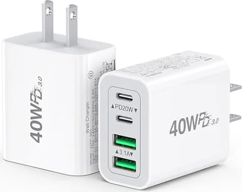 [2-Pack] USB C Charger Block 40W Max Output Type C Fast Charging Wall Plug
