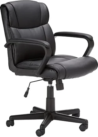 Amazon Basics Office Task Chair with Adjustable Height, 360° Swivel, Padded Armrests, Mid-Back, Rolling, 275 Pound Capacity, 24.2"D x 24"W x 34.8"H, Black Faux Leather