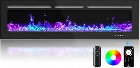Silonn 50-Inch Smart Electric Fireplace, Ultra-Slim Wall-Mounted or Recessed Fireplace Heater with 1400W Heat, WiFi App & Remote Control, Timer and 20 Customizable Flame Colors
