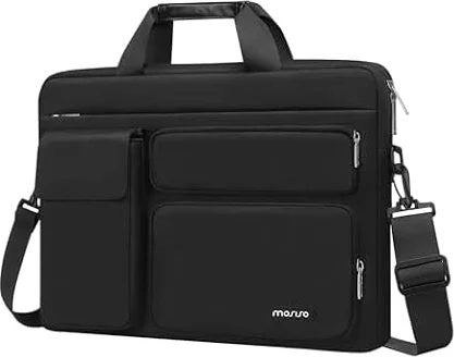 MOSISO Laptop Shoulder Bag 16 inch, 15-15.6 inch Computer Bag | Compatible with MacBook Pro 16 inch, HP, Dell, Lenovo with 2 Raised&1 Flapover&1 Horizontal Pocket&Handle&Belt, Black