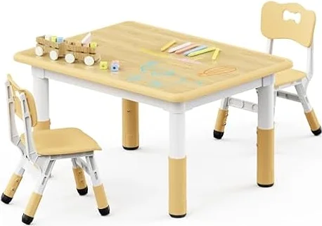 Brelley Adjustable Toddler Table and Chair Set, 31.5" L x 23.6" W Beige