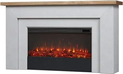 Real Flame Malie 68" Electric Fireplace with Mantel, Venetian Gray | For Living Room or Bedroom, Replaceable Fireplace Insert Heater, Realistic Log and Flame Effect, Remote Control