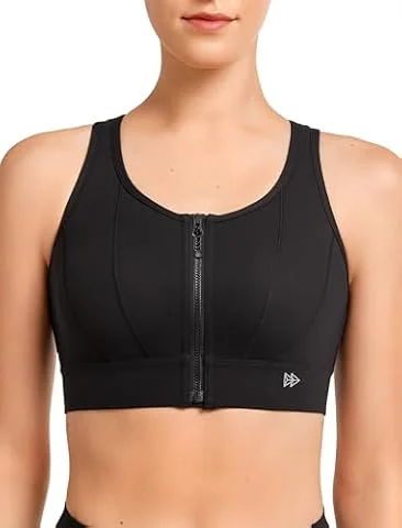 Yvette Front Closure High Impact Sports Bra for Women,Black,L D/DDD