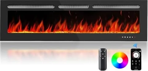 Silonn 60-Inch Smart Electric Fireplace, Ultra-Slim Wall-Mounted or Recessed Fireplace Heater with 1400W Heat, WiFi App & Remote Control, Timer and 20 Customizable Flame Colors