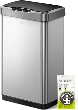 EKO Mirage-T 50 Liter / 13.2 Gallon Touchless Rectangular Motion Sensor Trash Can or Recycling Bin, Brushed Stainless Steel Finish
