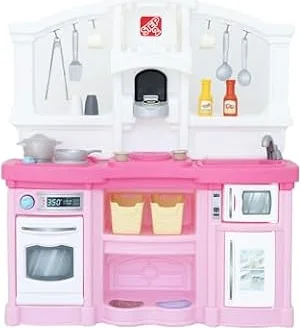 Step2 Fun with Friends Kids Kitchen Playset, Lights & Sounds, Pink | Interactive Lights & Sounds, 25-Piece Accessory Set, Ample Storage, Easy to Clean, Durable Plastic, Ages 2+