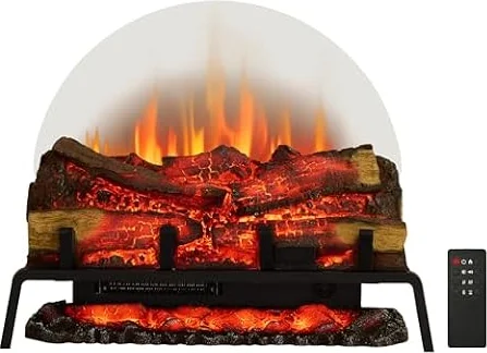 PuraFlame 27" Free Standing Electric Fireplace Log Set Insert, 750W/1500W Heater, 6 Flame Colors with 5 Brightness, Crackling Sound, Remote Control
