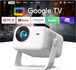 【Google TV & 4K】Smart Projector with WiFi and Bluetooth, VISSPL AI Auto Focus & Auto Keystone Portable Outdoor Projector, Voice Control Movie Gaming Projectors for Bedroom/Ceiling