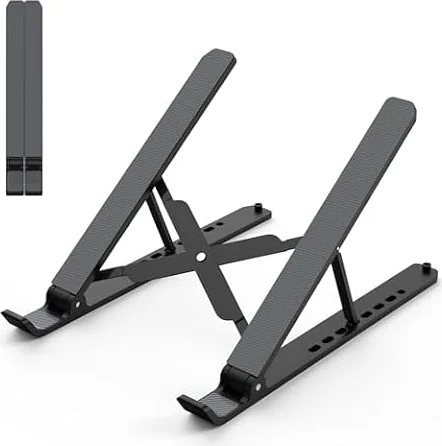 Tonmom Laptop Stand for Desk, Adjustable Laptop Riser, Black | ABS+Silicone Foldable Portable Notebook Holder, Ventilated Cooling Notebook Mount Computer Stand for 10-15.6” Laptops,Tablets