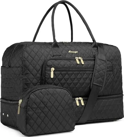 Large Travel Duffle Bags for Women: 35L Weekender Bag with Shoe Compartment | Carry On Bag with Toiletry Bag & Wet Pocket for Overnight, Weekend, Hospital, Yoga, Business Trips, Sport, Gym, Gift, Black