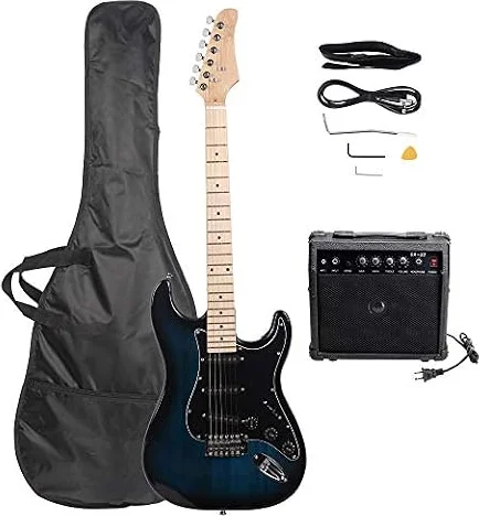 GLARRY Full Size Electric Guitar for Music Lover Beginner with 20W Amp and Accessories Pack Guitar Bag (DARK BLUE, 39" Right Handed)