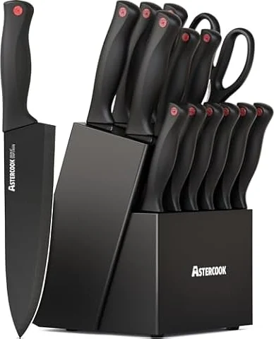 Astercook Knife Set for Kitchen with Block and Sharpener 15pcs German