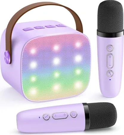 YLL Karaoke Machine for Kids, Birthday Gifts for Girls 3 4 5 6 7+Years Old | 2 Wireless Microphones, 5 Magic Voices, Mini Portable Bluetooth Speaker, Family Home Party Present Toys for Ages 4-12