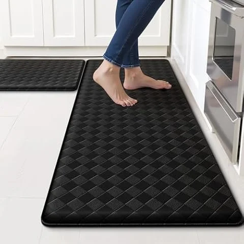 TranquilRelax 2-Piece Kitchen Mats, Cushioned Non-Slip Floor Mats, Black
