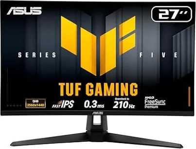 ASUS TUF Gaming VG27AQL5A 27 Inch 1440p 210Hz G-SYNC Gaming Monitor | Fast IPS, ELMB Sync,0.3ms, 130% sRGB, Built-In Speakers, FreeSync Premium, Height Adjustable, HDR10, for PS5 and Xbox