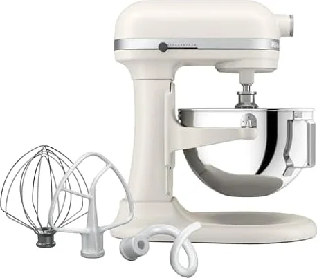 KitchenAid 5.5-Qt Bowl-Lift Stand Mixer, KSM55SXXX, Porcelain White | 11 Mixing Speeds, Includes Flat Beater, Dough Hook, Wire Whip, Stainless Steel Bowl