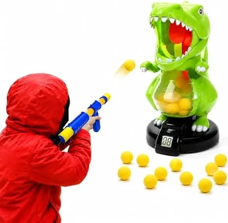 EagleStone T-rex Dinosaur Shooting Toy for Boy Kids with LCD Auto Scoring | Electric Shooting Target with 1 Air Pump Gun, 24 Soft Foam Balls, Indoor Kid Games,Party Favor,Birthday Gifts for Boys Girls