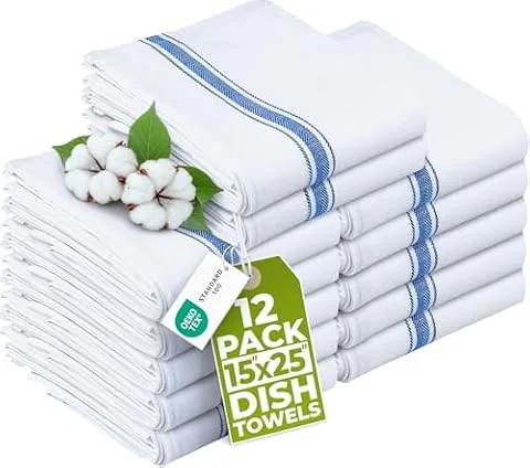 Utopia Towels Blue Dish Towels [12 Pack - 15 x 25 in] 100% Ring Spun Cotton | Highly Absorbent & Reusable Cleaning Bar, Tea, Kitchen and Dishcloths Set - 200 GSM