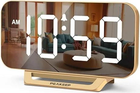 Peakeep Slim Digital Mirror Aesthetic Alarm Clock for Bedrooms Desk Decor