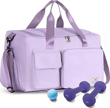 FIORETTO Women's Gym Duffle Bag with Shoes Compartment, 30L Capacity, Ideal for Travel, Gym, Sports, Duffel, Weekender, Lavender