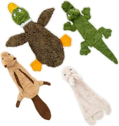 Best Pet Supplies 2-in-1 Stuffless Squeaky Dog Toy - 4 Figures, Small
