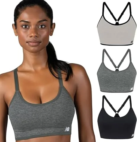 New Balance Women's Sports Bras 3 Pack, Seamless Cami Removable Pads, Medium Impact Gym Bra for Women, Multicolor Pack, S