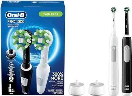 Oral-B Pro 1000 CrossAction Electric Toothbrush, Black and White, 2 Count