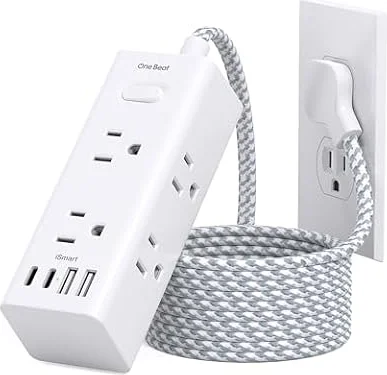 One Beat Surge Protector Power Strip, 5 Ft Flat Plug Extension Cord, 900J | 6 Outlets 4 USB Ports(2 USB C), Wall Mount Outlet Extender Small Power Strip for Travel Home Office College Dorm Essentials
