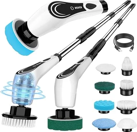 Electric Spin Scrubber, 8-in-1 Cordless Shower & Floor Cleaner, 480 RPM | LED Battery Display, 47.3-in Extendable Handle, USB-C Charging, Up to 120-Min Runtime