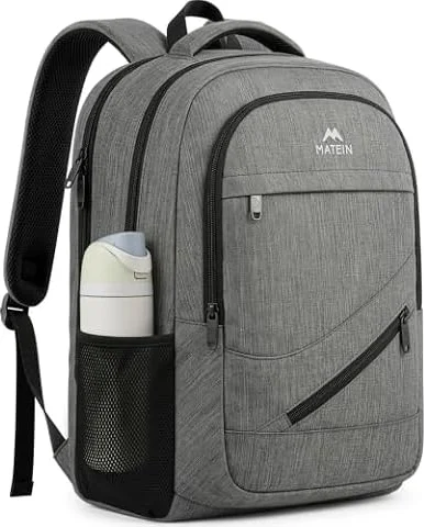 MATEIN Travel Laptop Backpack, 17 Inch TSA Approved Carry On Work Bag | Large Business Computer Bag with Trolley Sleeve, College School Bookbag with Anti Theft Pocket, Grey Rucksack for Men Women