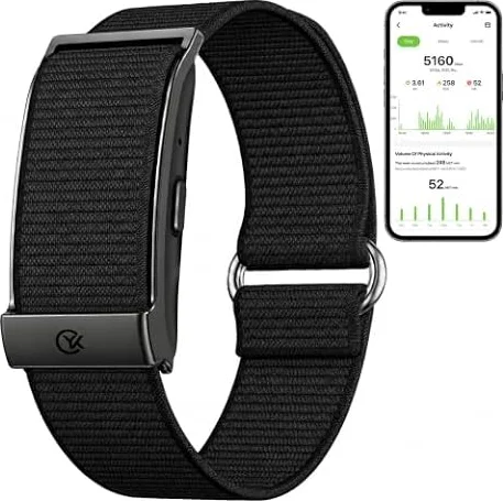 Smart Bracelet Health and Fitness Tracker No Subscription Fees Black | Heart Rate,Sleep,SpO2,HRV,Menstrual Cycle,No Screen,IP68 Waterproof,Comfort-Lightweight,35-day Battery Life,Band