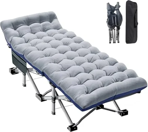 ABORON Camping Cot for Adults, 28 in Wide Folding Bed with Mattress | 800 lbs Capacity Heavy Duty Frame, 1200D Oxford Cot with Removable Pad and Carry Bag For Camping, Home And Travel