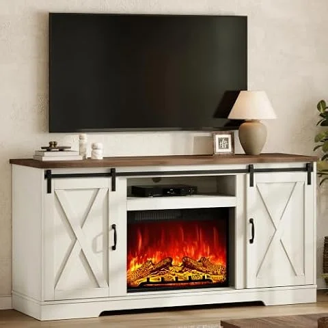 AMERLIFE 59" Fireplace TV Stand for TVs up to 65" with Sliding Barn Doors