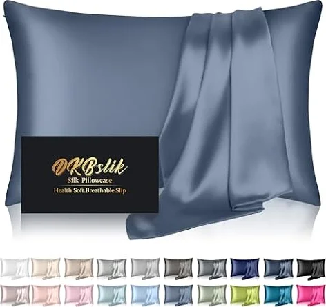 DKBslik Mulberry Silk Pillow Cases Standard Size with Zipper, Ash Blue