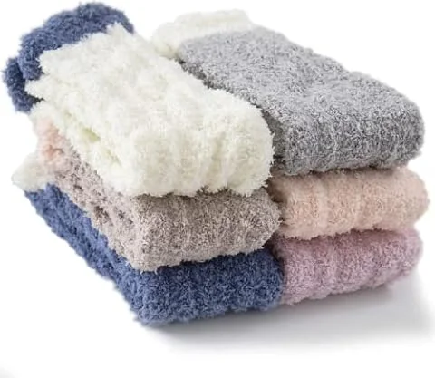 TEHOOK Fuzzy Socks for Women, 6 Pairs Warm Soft Fluffy Thick Cozy Plush Winter Socks for Gifts & Stocking Stuffers