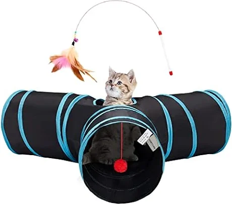 Tempcore Pet Tunnel Tube Cat Toys, Cat Tunnels for Indoor Cats | 3 Way Collapsible, Kitty Bored Peek Hole Toy Ball Cat, Puppy, Kitty, Kitten, Rabbit