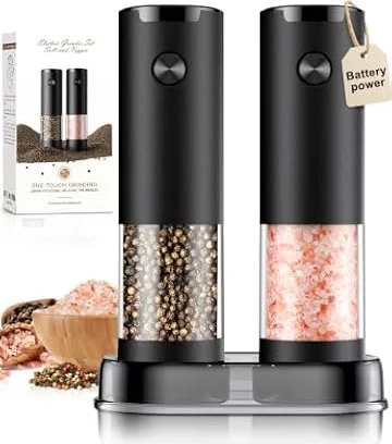 Electric Salt and Pepper Grinder Set Automatic Battery Pepper Mill Shakers Adjustable Coarseness Upgraded Larger Capacity with Led Home and Kitchen Appliances White Elephant Gifts for Women Men
