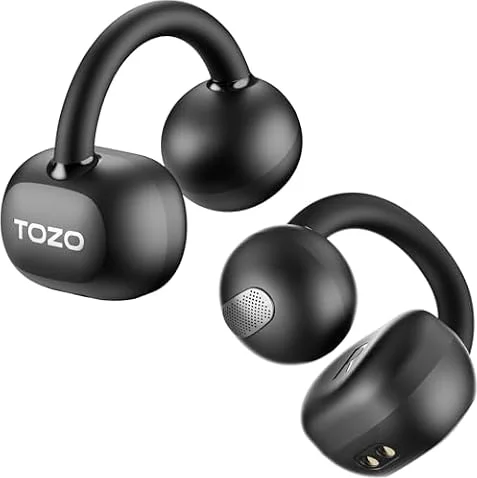 TOZO OpenEarRing Open Ear Earbuds 40H Bluetooth 5.4 Lightweight Comfort | Open Ear Clip On Wireless Earbuds with Smart Digital LED Display, Stable Connection, Secure Fit for Driving Workout Black