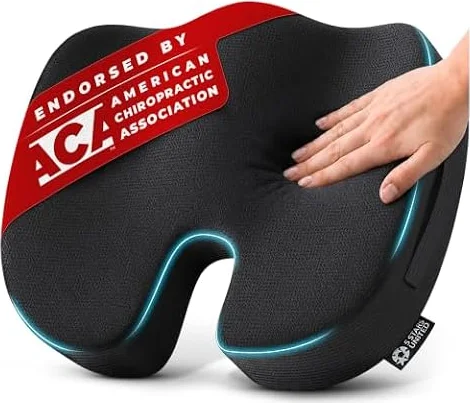 5 STARS UNITED Seat Cushion - Memory Foam for Tailbone Pain Relief - Coccyx, Sciatica & Pressure Support - Wheelchair & Mobility Scooter Cushions, Office, Desk & Gaming Chairs, Car Seat, Black