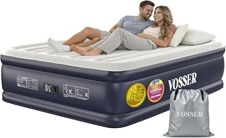 VOSSER Air Mattress Queen with Built-in Pump, Blow up Bed,18" Raised | 10-Year Support,Upgraded 3-Min I-Beam Inflatable Mattress,40% Thicker PVC, Better Air Retention, 800 lb, Home,Floor&Guests