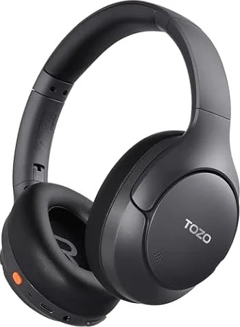 TOZO HT3 Hybrid Noise Cancelling Wireless Headphones, 90H Over Ear Headset | Hi Res Audio, AI Voice Assistant, Dual Device Connection, 32 Custom EQs, Built In 5 Mics, ANC, Foldable, Bluetooth 6.0 Black