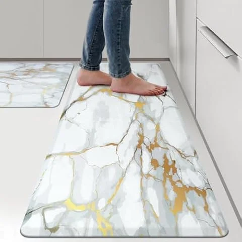 WEZVIX Anti Fatigue Kitchen Rugs and Mats 2 PCS,Comfort Cushion Mat Set,1/2 Thick Non Slip Kitchen Floor Rug Waterproof Cushioned Standing Mat for Floor Office Sink Laundry,(17.3"x29"+17.3"x47")