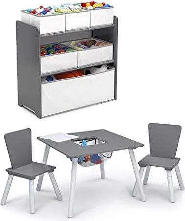 Delta Children 4-Piece Toddler Playroom Set, Grey/White