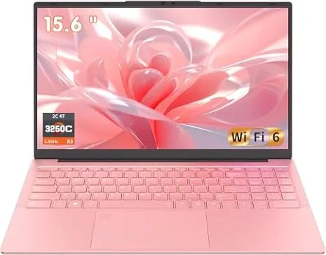 Auusda 2026 Traditional Laptop 15.6" for Ryzen 3 3250C CPU, Students & Work | WiFi 6, BT 5.3, Backlit Keyboard, Fingerprint, Privacy Camera, Dual USB Type-C, 8GB RAM, 512GB NVMe SSD, Pink