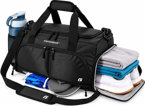 Ultimate Gym Bag 2.0: The Durable Crowdsource Designed Duffel Bag with 10 Optimal Compartments Including Water Resistant Pouch (Black, Medium (20"))