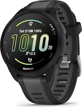 Garmin Forerunner® 165, Running Smartwatch, 43mm, Black | Essential Training & Recovery Features, Built-In GPS for Distance, Pace & Speed, Garmin Coach, Daily Suggested Workouts
