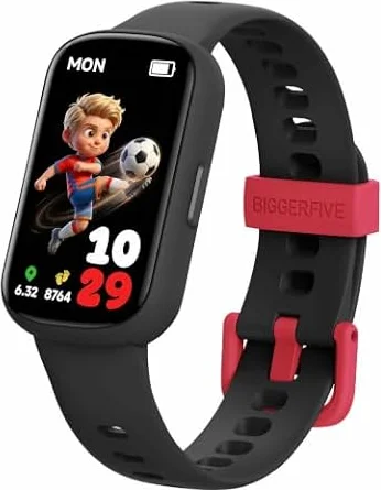 BIGGERFIVE Vigor Plus Kids Watch Fitness Tracker for Boys, No Phone Needed | Step Counter, Heart Rate, Sleep Monitor, IP68 Waterproof, Pedometer, Vibrating Alarm, 10 Sport Modes, E-pet, Ages 5-15 Black