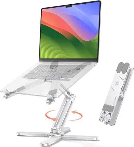 OMOTON LA10 360° Rotating Laptop Stand Riser Foldable for Desk, Silver